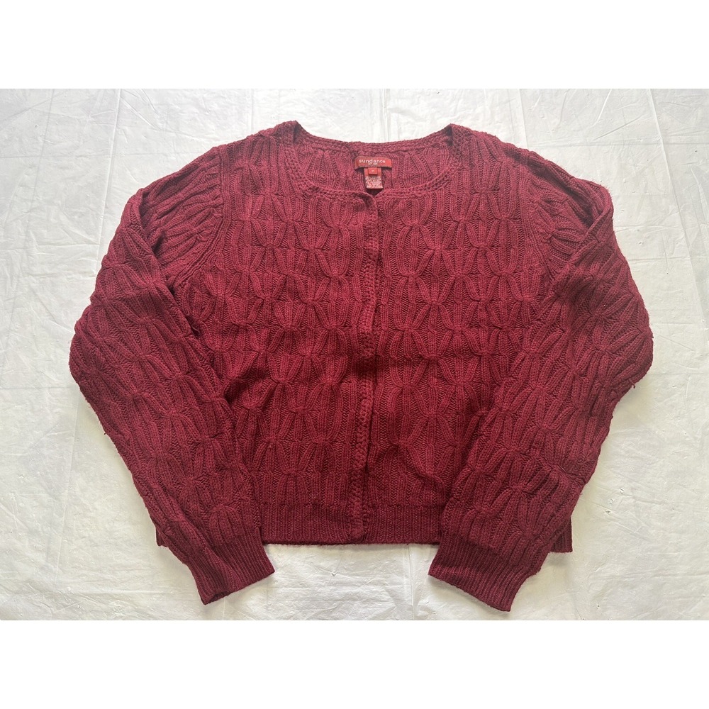 Sundance Women's Lambswool Red Knit Cardigan Medium Cashmere Angora